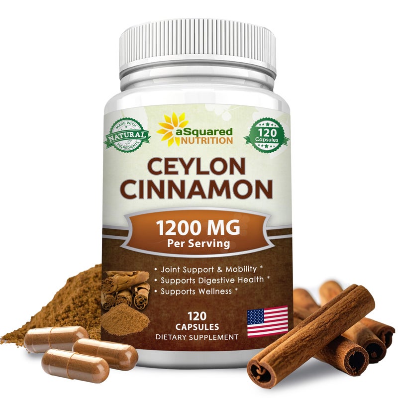 aSquared Nutrition Natural Ceylon Cinnamon 1200mg 120 Capsules True Cinnamon from Sri Lanka Extract Supplement Pills Promotes Heart Health