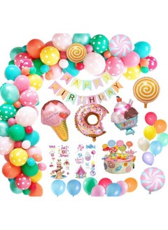 Zeemey Candy Doughnut Ice Cream Foil Balloon Lollipop Balloon Arch Garland Set with Happy Birthday Banner,Perfect for Graduation Baby Shower Wedding Birthday Bachelorette Party Backdrop Decoration  - Image 1