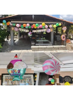 Zeemey Candy Doughnut Ice Cream Foil Balloon Lollipop Balloon Arch Garland Set with Happy Birthday Banner,Perfect for Graduation Baby Shower Wedding Birthday Bachelorette Party Backdrop Decoration  - Image 3