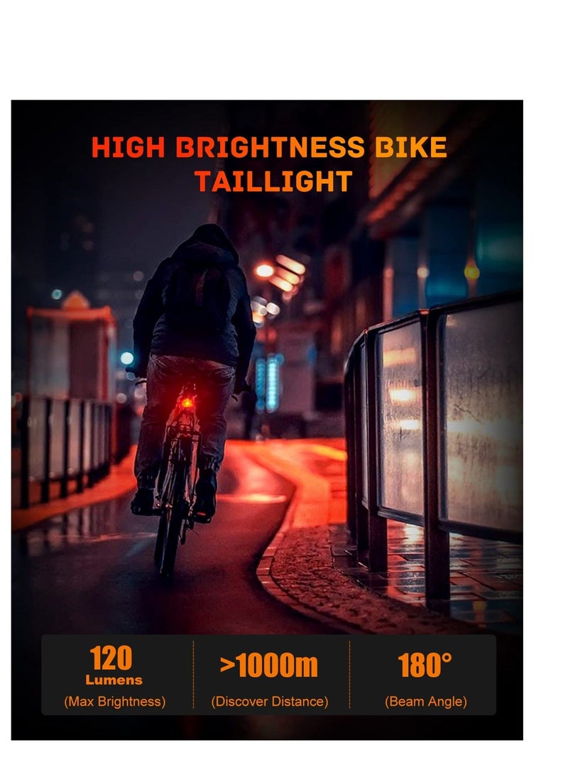 إسكدنيا Smart Bike Tail Light, Brake Sensing Rear Lights, USB Rechargeable Bike Light Kit, IP66 Waterproof u0026 Dustproof, 5 Light Modes, One-Piece Aluminum Alloy Bicycle Lights Front - Image 4