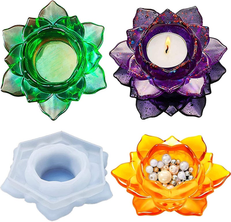 Snoogg SNOOGG® Pack of 2 Silicone Moulds of Tea Light Candle Holder in Lotus Shape for Epoxy Resin Art, DIY, Casting,Making Coaster, Home Decoration, Cup Mat and More ..  - Image 1