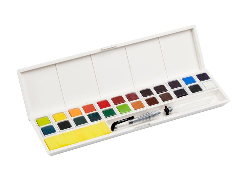 Derwent Inktense Permanent Paint Pan Studio Set Palette, Painting, Ideal for Layering, Use on Fabrics, Includes Waterbrush, Sponge & Mixing Palette, Professional Quality - 2305545 (Set of 24) - Image 4