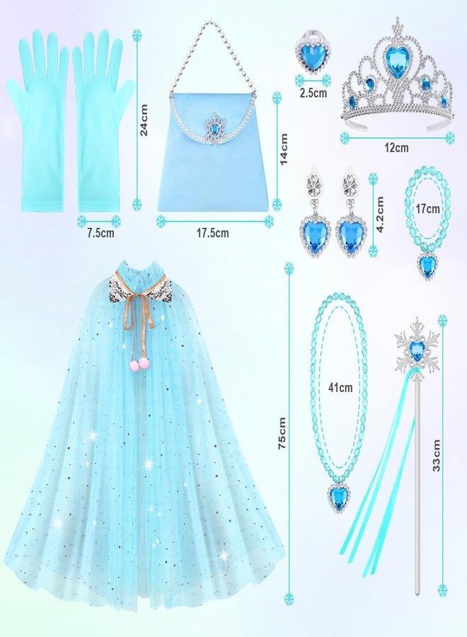 Vicloon 11PCS Princess Cape Set, Princess Dress Up Cloak With Crown, Wand, jewelry, and bag, Princess Dress Up Clothes for Little Girls, Princess Cape for 3+ Year Old Christmas Birthday Gifts(Blue) - Image 2