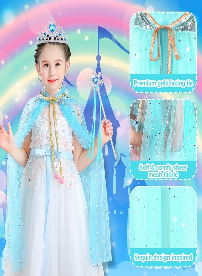 Vicloon 11PCS Princess Cape Set, Princess Dress Up Cloak With Crown, Wand, jewelry, and bag, Princess Dress Up Clothes for Little Girls, Princess Cape for 3+ Year Old Christmas Birthday Gifts(Blue) - Image 3