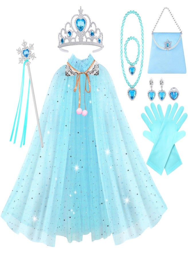 Vicloon 11PCS Princess Cape Set, Princess Dress Up Cloak With Crown, Wand, jewelry, and bag, Princess Dress Up Clothes for Little Girls, Princess Cape for 3+ Year Old Christmas Birthday Gifts(Blue) - Image 1