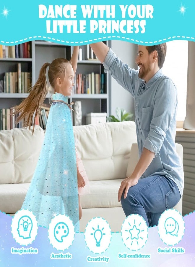 Vicloon 11PCS Princess Cape Set, Princess Dress Up Cloak With Crown, Wand, jewelry, and bag, Princess Dress Up Clothes for Little Girls, Princess Cape for 3+ Year Old Christmas Birthday Gifts(Blue) - Image 4