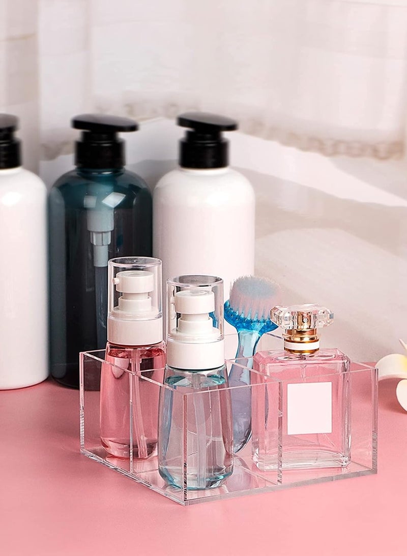 TPGP Acrylic Drawer Organizer Storage Box, 4section Acrylic Compartment Boxes Makeup Organizer Transparent Plastic Makeup Brush Holder Clear Plastic Square Desk Organizer Cube Container - Image 3