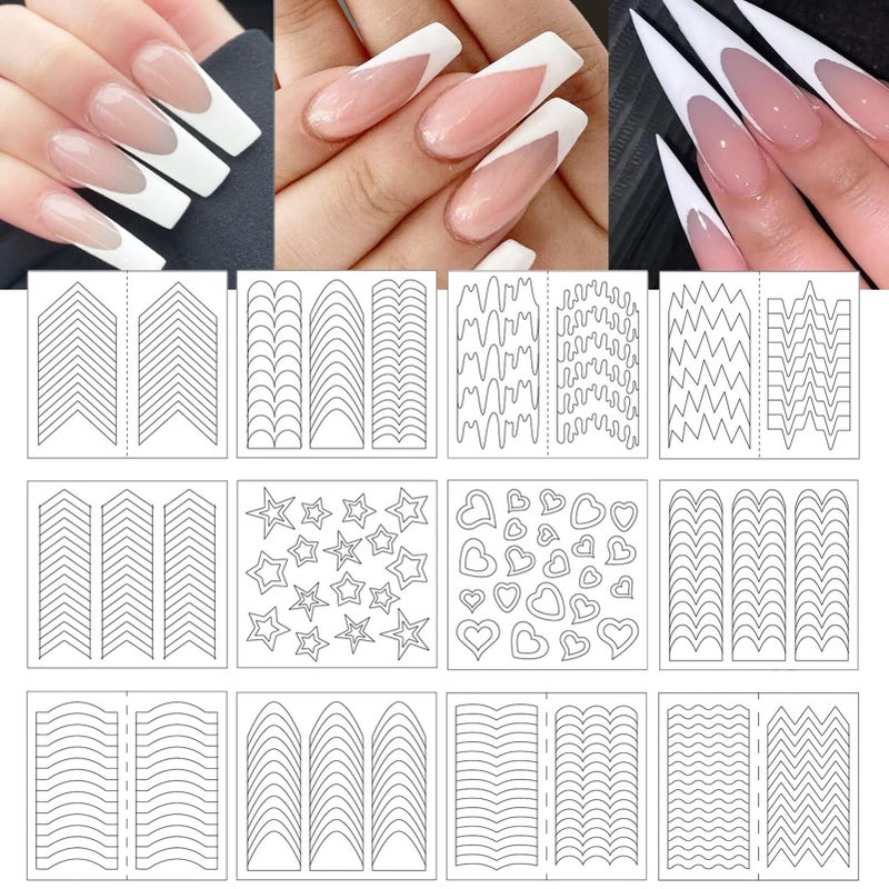 Snmzlc 36 Sheets 1158 Pieces French Tip Nail Guides 17 Styles Nail Design Stickers Self-Adhesive Nail White DIY Decoration Nail Stencils US186 - Image 1