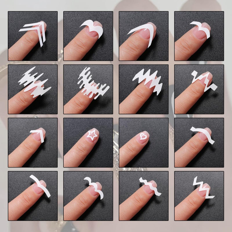 Snmzlc 36 Sheets 1158 Pieces French Tip Nail Guides 17 Styles Nail Design Stickers Self-Adhesive Nail White DIY Decoration Nail Stencils US186 - Image 4
