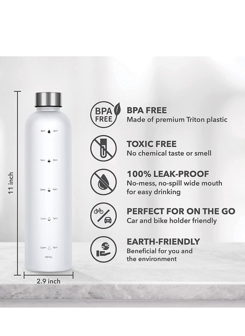 TYCOM Drinking Water Bottle With Time Marker - 1L Leak-Proof BPA Free Motivational Reusable 32oz Water Bottles With Times To Drink - Ideal For Fitness Sports Travel Gym & Outdoor  - Image 2