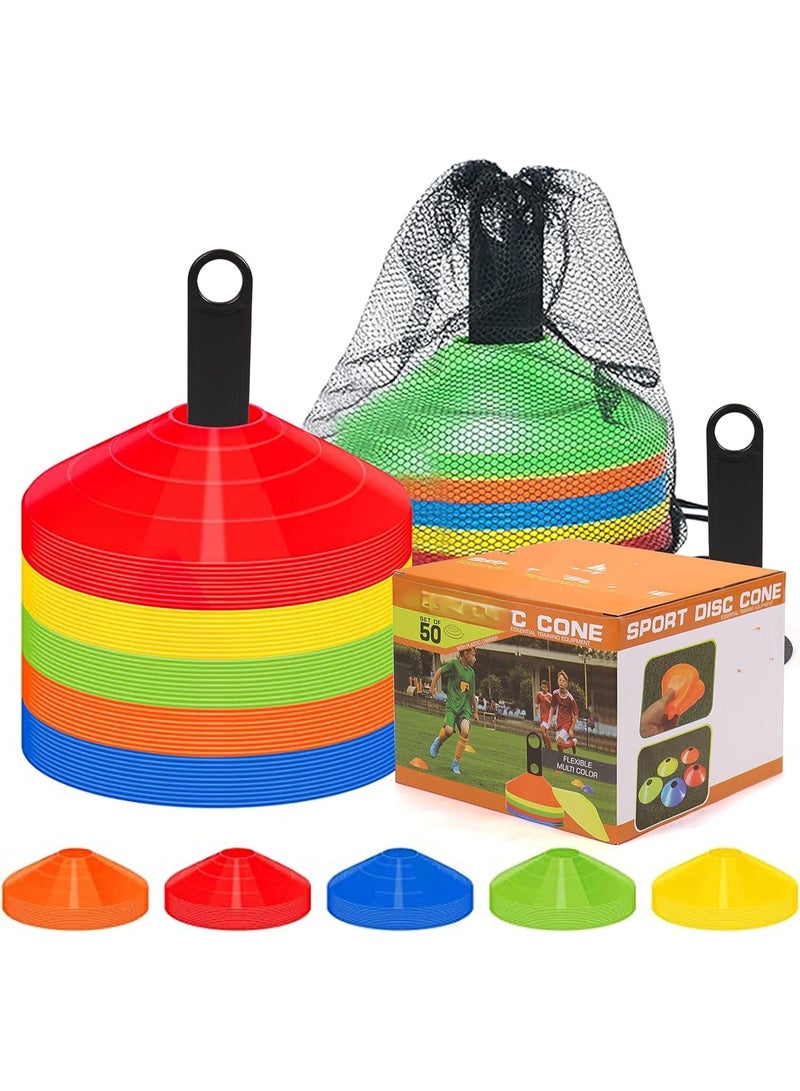 50-Pack Soccer Disc Cones – Training Sports Cones with Carry Bag & Holder for Kids, Football & Basketball Drills, Field Markers (50 Pack) - Image 1
