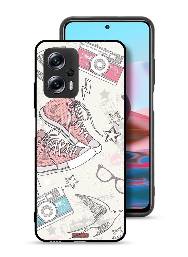 Tolwak Xiaomi Redmi Note 11T Pro 5G Protective Case Cover Canva Shoes And Camera Art  - Image 1