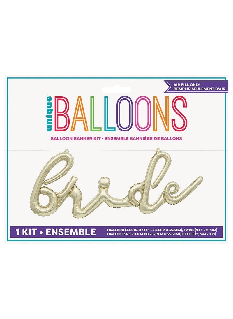 Unique Bride Balloon Banner Metallic Gold Foil 87cm 3-Pack - Image 2