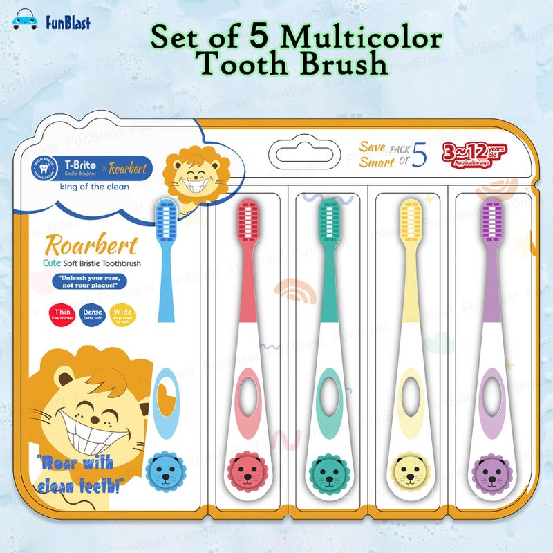 FunBlast Kids Toothbrush Cute Tooth Brush, Pack of 5 Pcs, PBT Soft Bristles Toothbrush for 3-12 Years old Children, Manual Toothbrush for Kids - Multicolor - Image 4