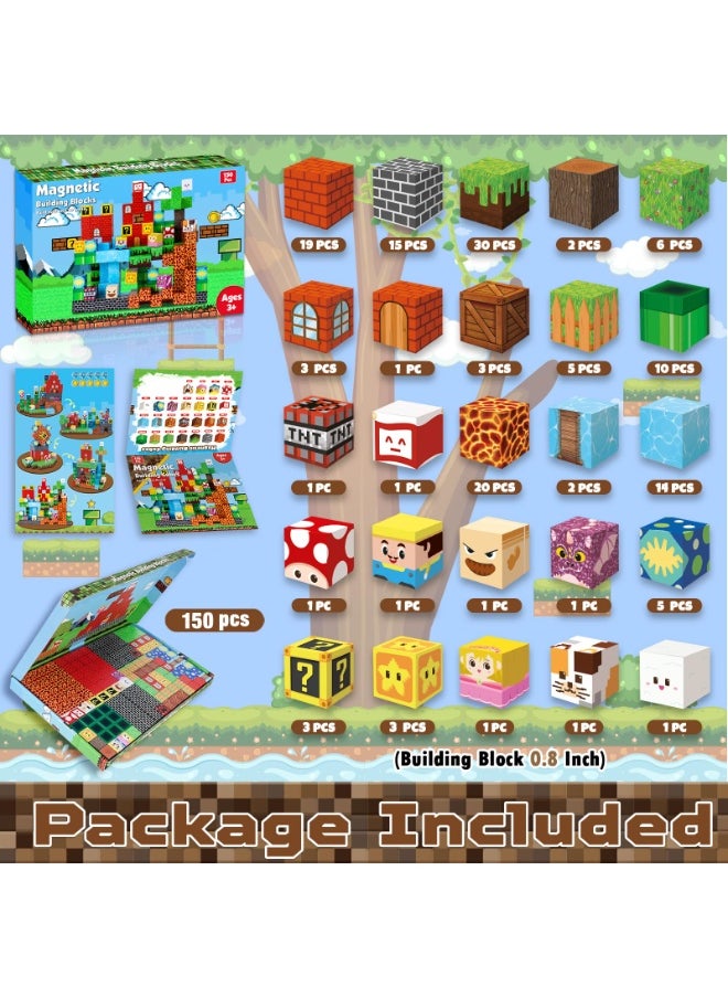 NIBEMINENT Magnetic Blocks-150 PCS Build Adventure Game Castle World Set - Magnetic Building Cubes Stacking, STEM Montessori Sensory Toys for Kids Boys Girls Ages 3 4 5 6 7 8 9 10 Eater Birthday Gifts  - Image 2