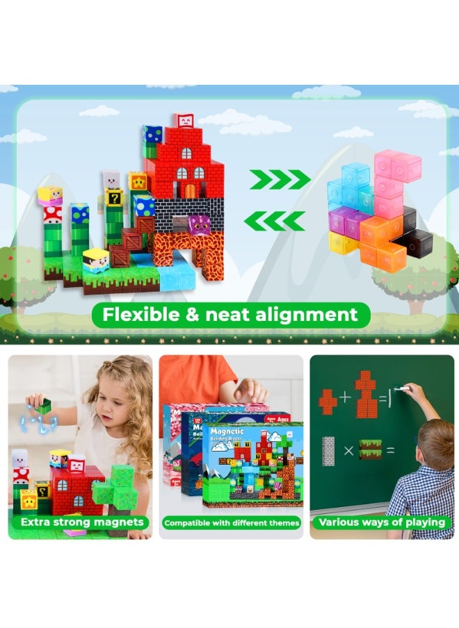 NIBEMINENT Magnetic Blocks-150 PCS Build Adventure Game Castle World Set - Magnetic Building Cubes Stacking, STEM Montessori Sensory Toys for Kids Boys Girls Ages 3 4 5 6 7 8 9 10 Eater Birthday Gifts  - Image 4