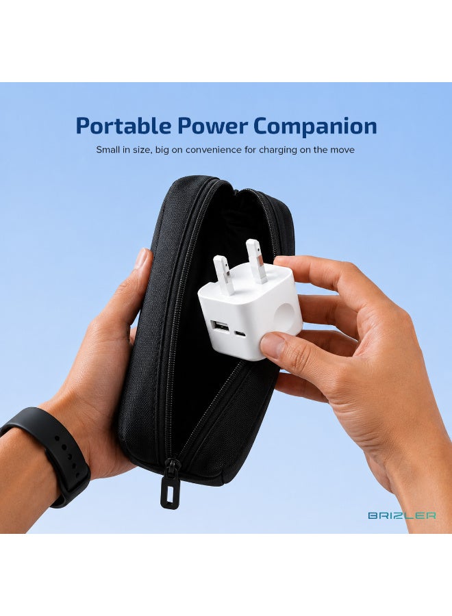 بريزلر شاحن حائط بقدرة 35 واط بمنفذين (USB-C وUSB-A)، محول طاقة يدعم الشحن السريع مع حماية شاملة، وقابس ثلاثي (نمط المملكة المتحدة) للهواتف الذكية والأجهزة اللوحية وبنوك الطاقة - لون أبيض - Image 5