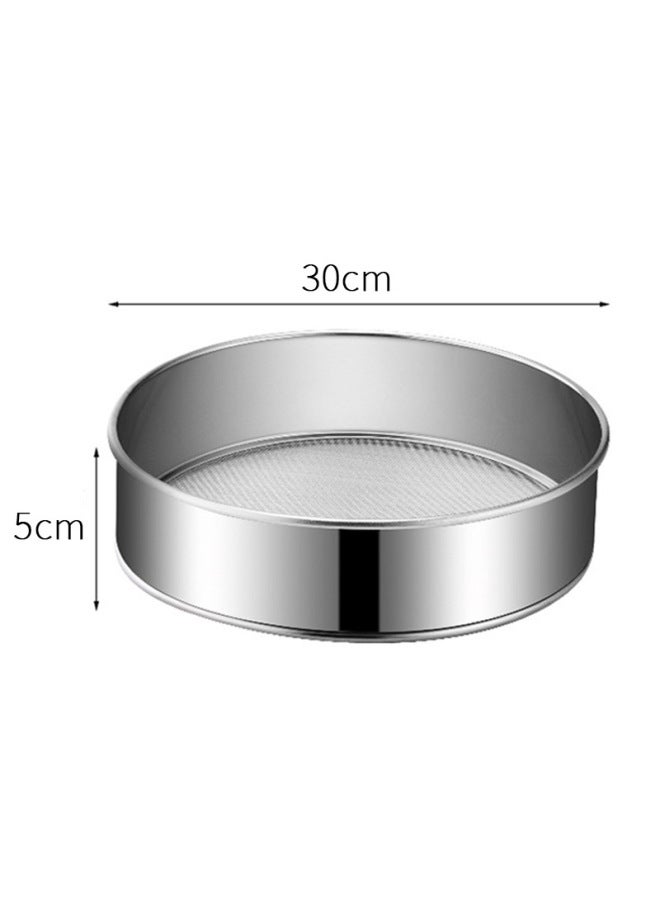 304 Stainless Steel 60 Mesh Round Flour Sieve Thickened Fine Mesh Filter Mesh Dense Hole Sugar Powder Screen Baking Tools-Specifications:30cm-Color:304 Circle 304 Mesh Belt Hook  - Image 1