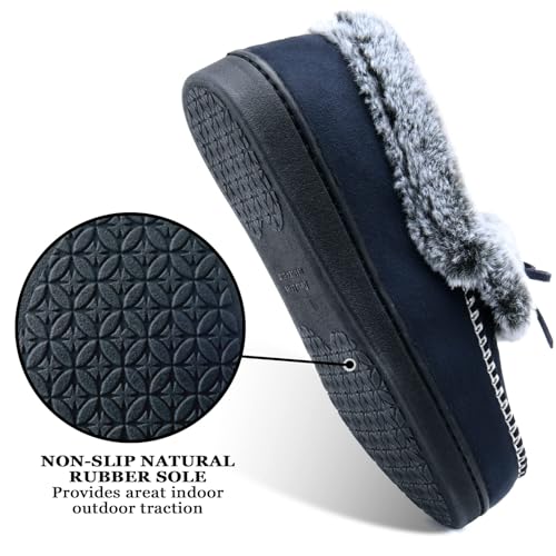 DL Women's Fuzzy Warm Moccasin Memory Foam Slippers, Soft Fluffy Winter House Slippers, Cozy Ladies Suede Indoor Bedroom Houseshoes Non-Slip Navy Size 9 - Image 5