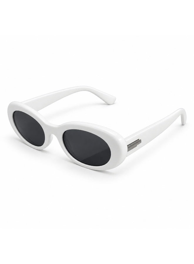 White Oval Frame Sunglasses with Dark Smoke Lenses - Image 1