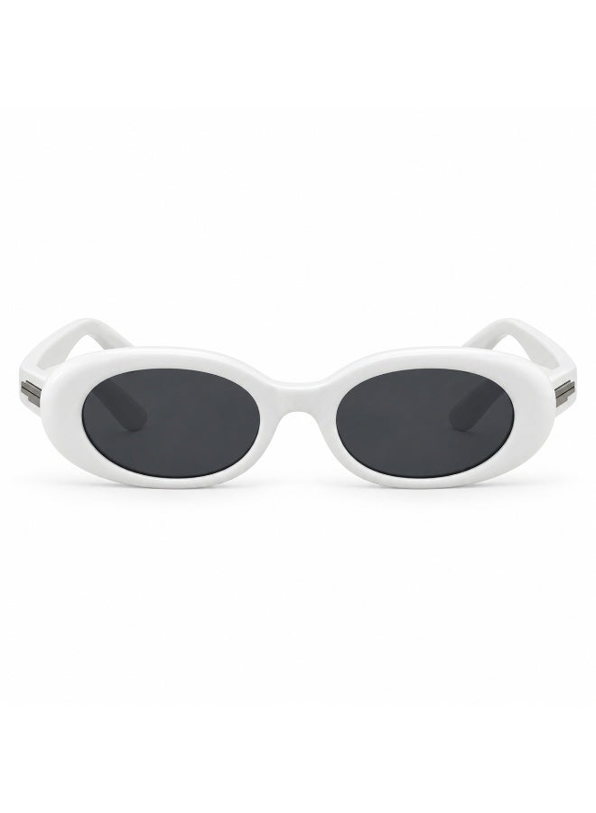 White Oval Frame Sunglasses with Dark Smoke Lenses - Image 3