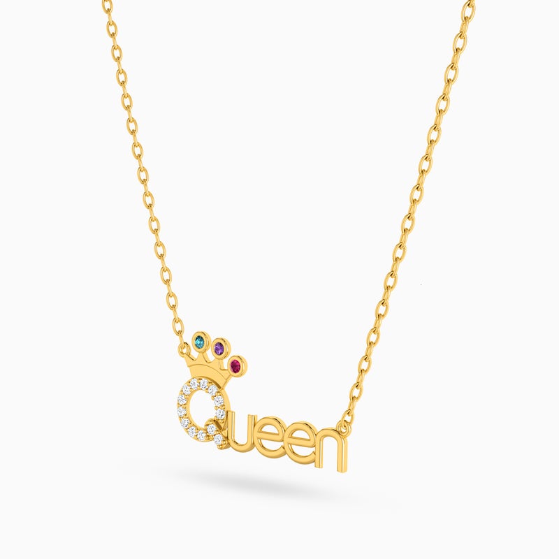 Instyle by L'azurde Instyle Queen Word Colored Stones Necklace in 14K Gold - Image 2