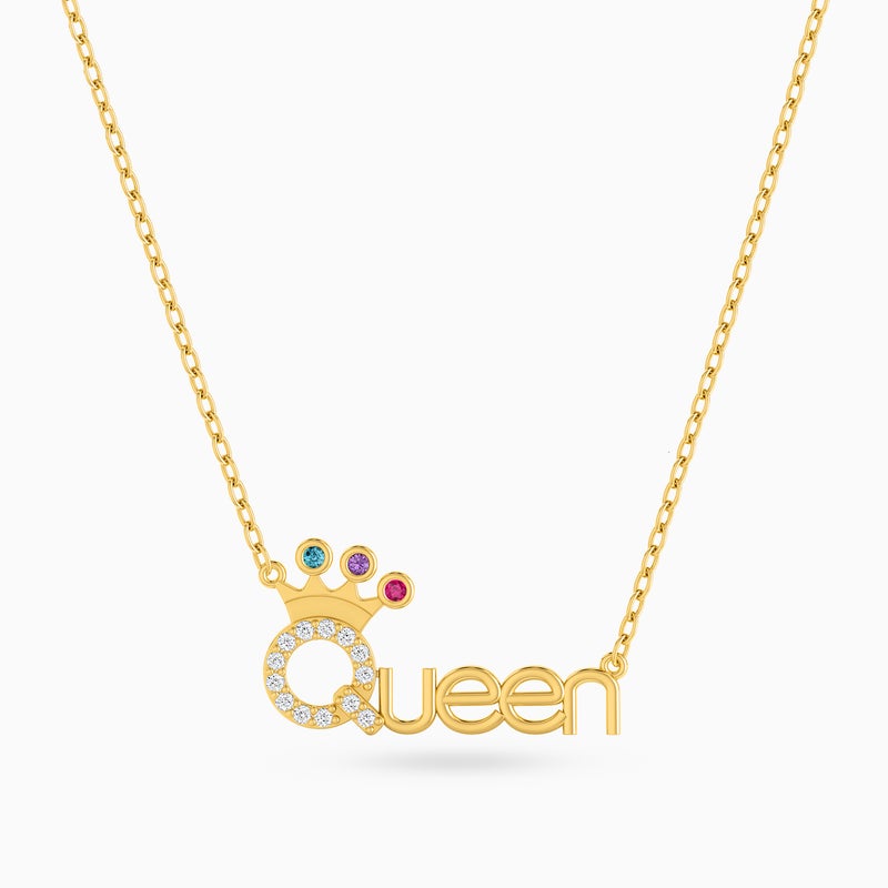 Instyle by L'azurde Instyle Queen Word Colored Stones Necklace in 14K Gold - Image 3