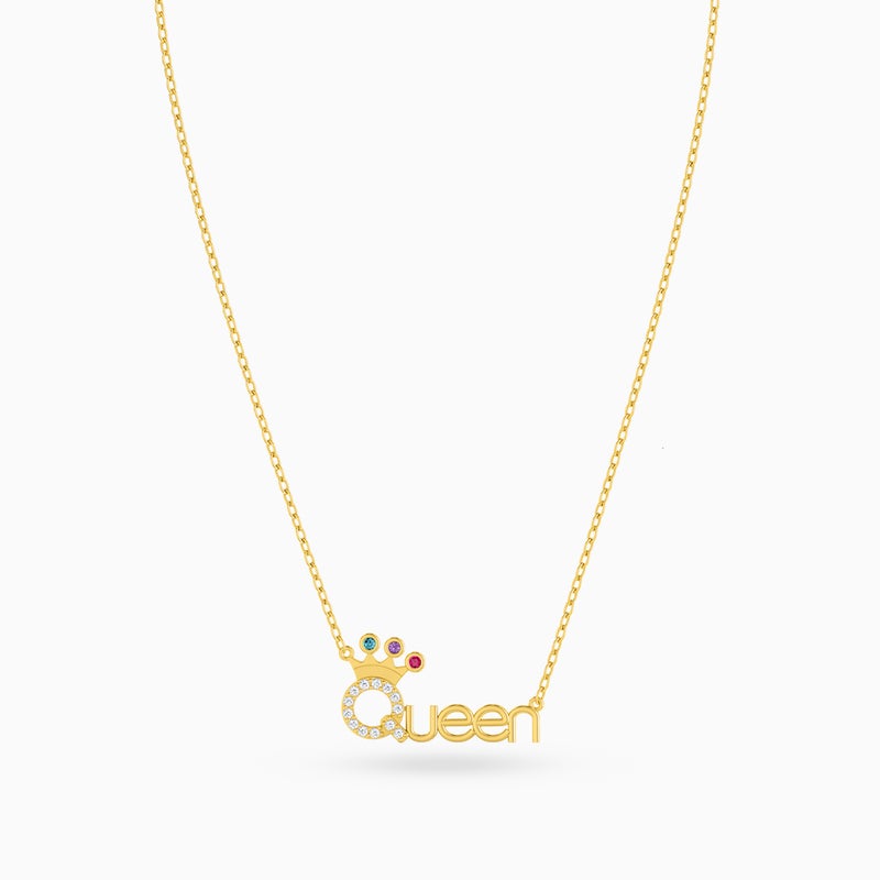 Instyle by L'azurde Instyle Queen Word Colored Stones Necklace in 14K Gold - Image 1