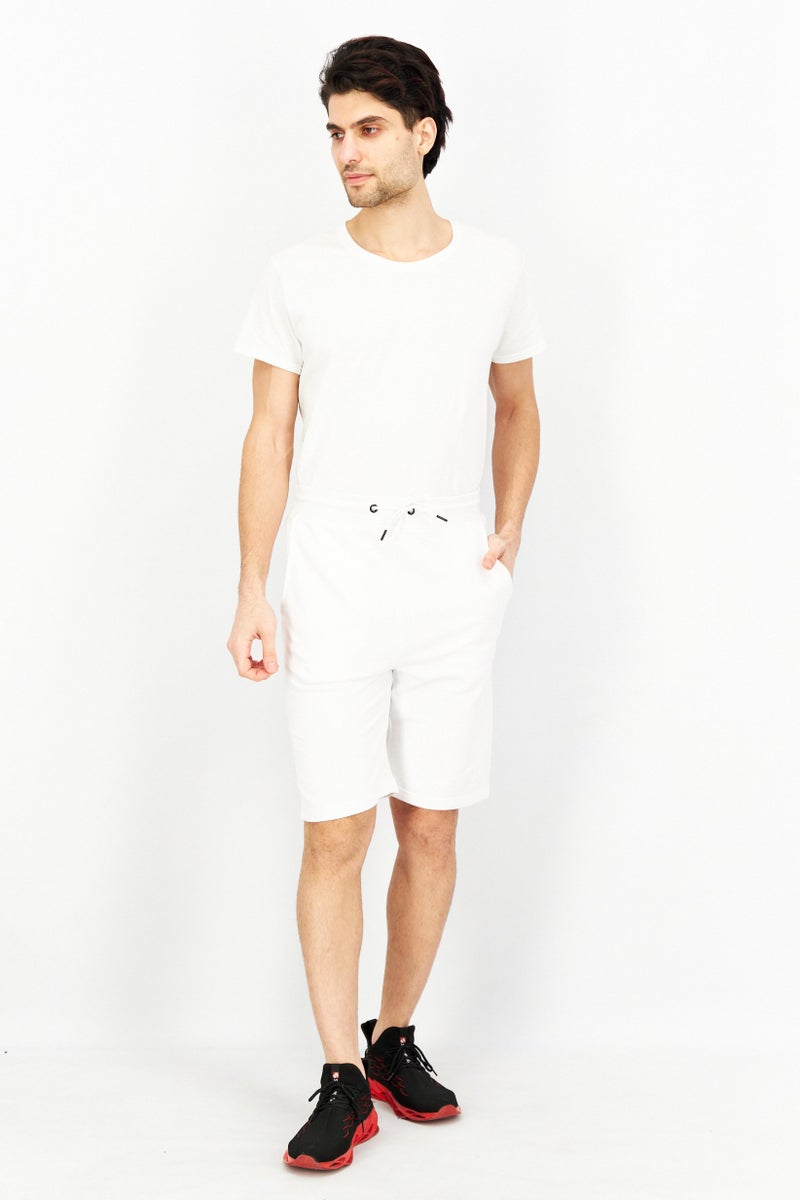 CROSSHATCH Men Embroidered Logo Drawstring Shorts, White - Image 3