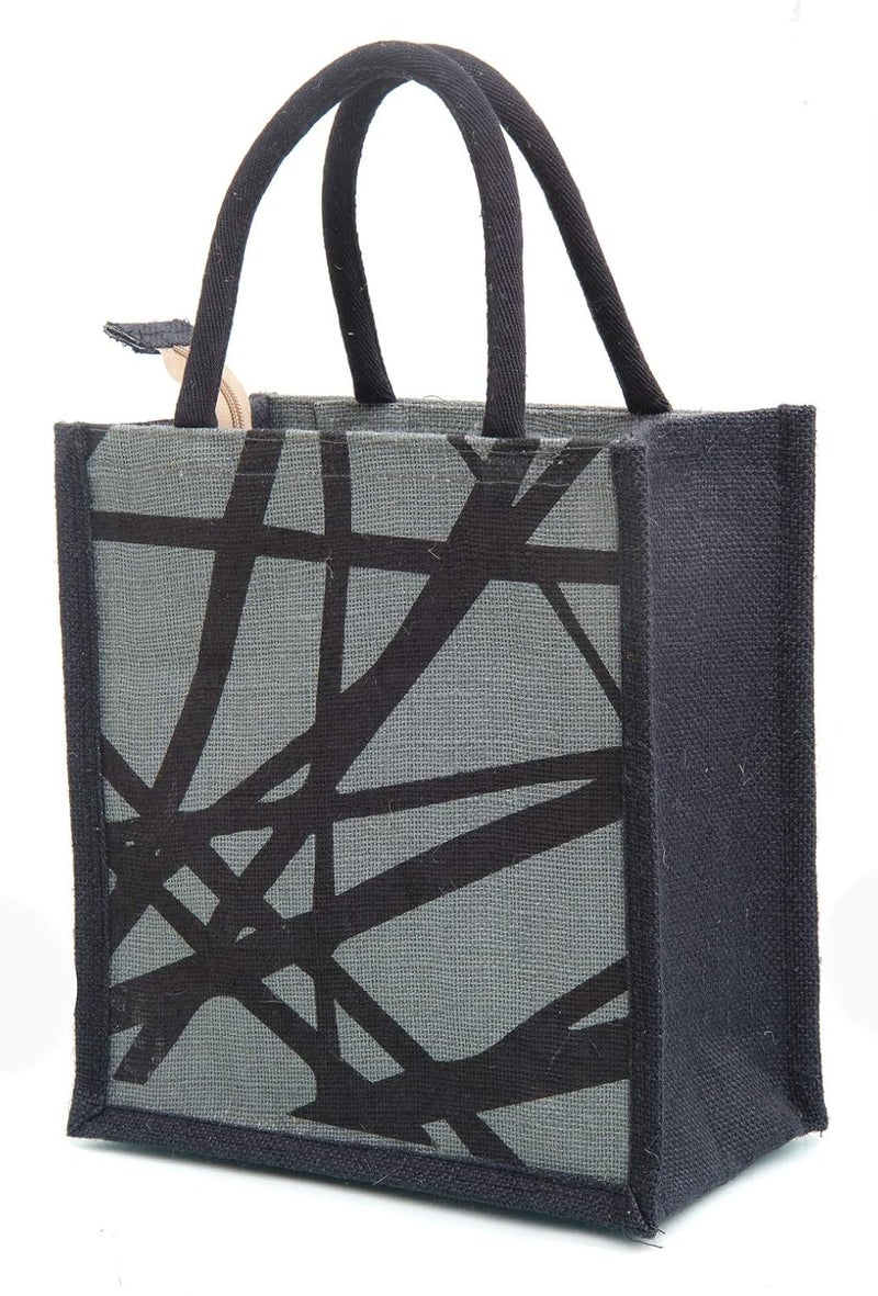 hb+ Men's Printed Jute Tiffin Bag with Zip (Grey, Medium) - Image 1