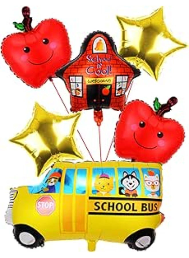 Back to School Balloon, First Day School's Bus Foil Balloons, School-Bus Apple Satr Shape Balloons for Birthday Party Welcome Back Party Decoration