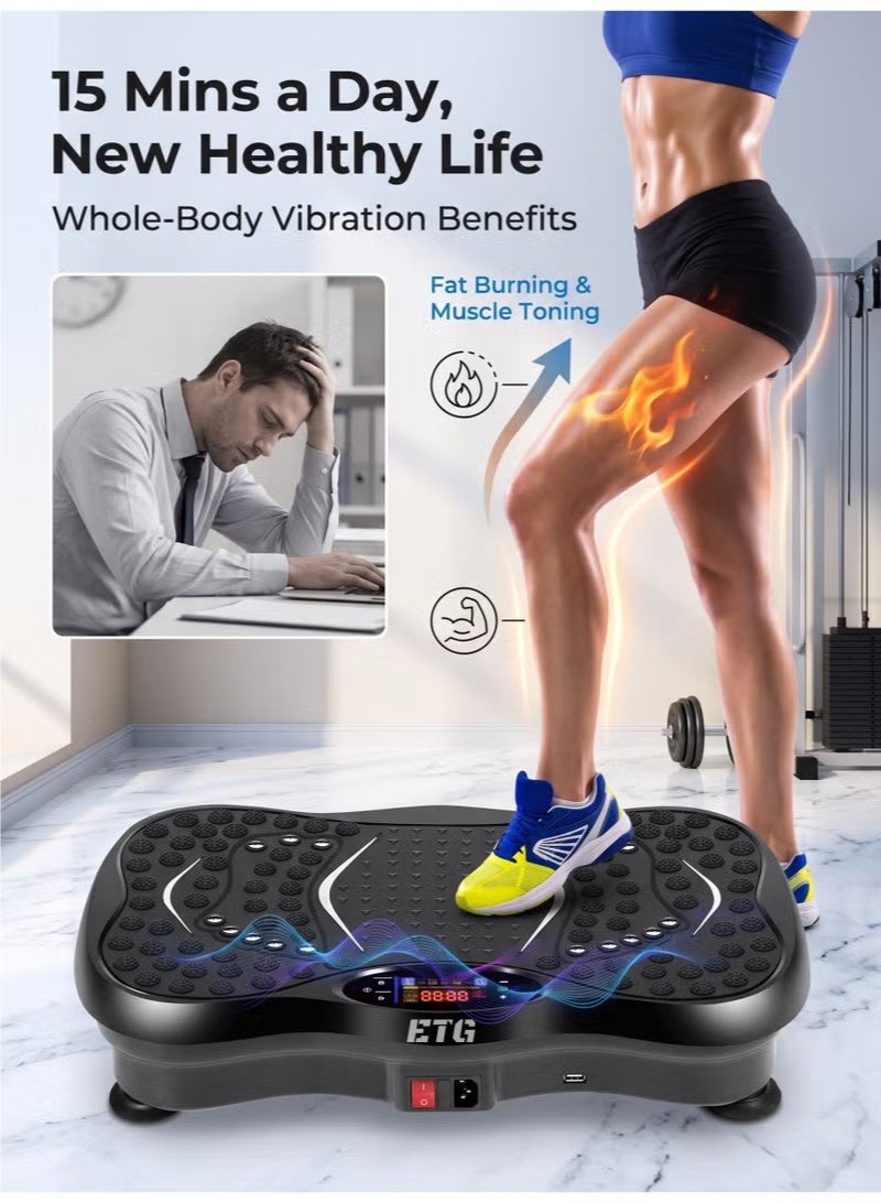ETG Vibration Plates, Vibration Fitness Exercise Machine for Home Use, with Bluetooth Speaker, 5 Program Modes, 2 Resistance Bands, Vibration Fitness Trainer, 330lb Max Load - Image 3