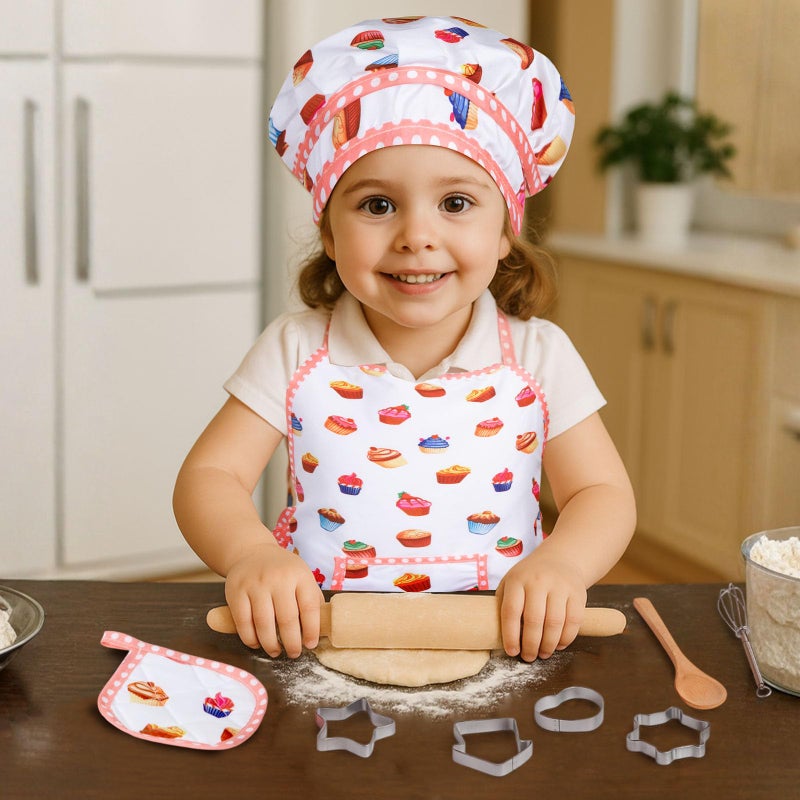 3 Otters Kids Chef Hat and Apron, 11 PCS Chef Costume Sets Pretend Play Kitchen Toys Baking Tools for Toddler - Image 2