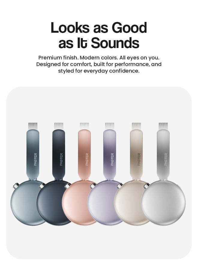 Faster S7 Soluna Wireless Headphones- 5.4 Bluetooth Headset 30H Playtime ANC OverEar Headphones- LED Indicator Light Voice Assistant Calls Game & Music Type-C Fast Charging Lightweight IOS & Android- Wireless Headset Deep Bass Premium Finish Soft Leather Earpads - Midnight - Image 2