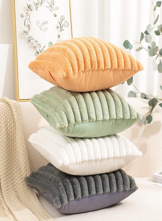 Uhomy Set of 2 Faux Fur Halloween Throw Pillow Cover Luxury Super Soft Fuzzy Striped Furry Pillowcase for Sofa Couch Bedroom Comfy Thick Fluffy Plush Cushion Cover 20x20 Inch Orange 50 cm - Image 4