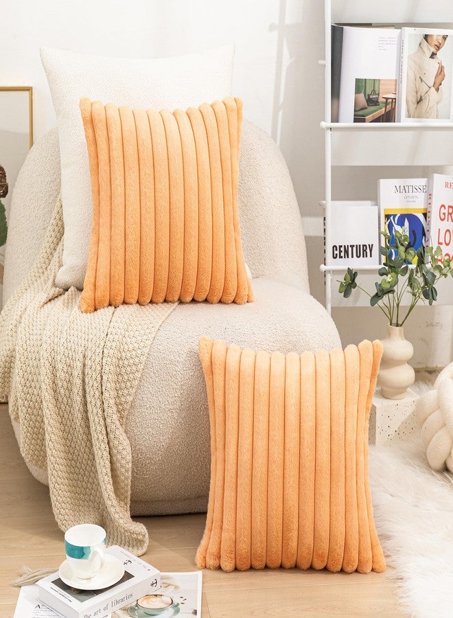 Uhomy Set of 2 Faux Fur Halloween Throw Pillow Cover Luxury Super Soft Fuzzy Striped Furry Pillowcase for Sofa Couch Bedroom Comfy Thick Fluffy Plush Cushion Cover 20x20 Inch Orange 50 cm - Image 2