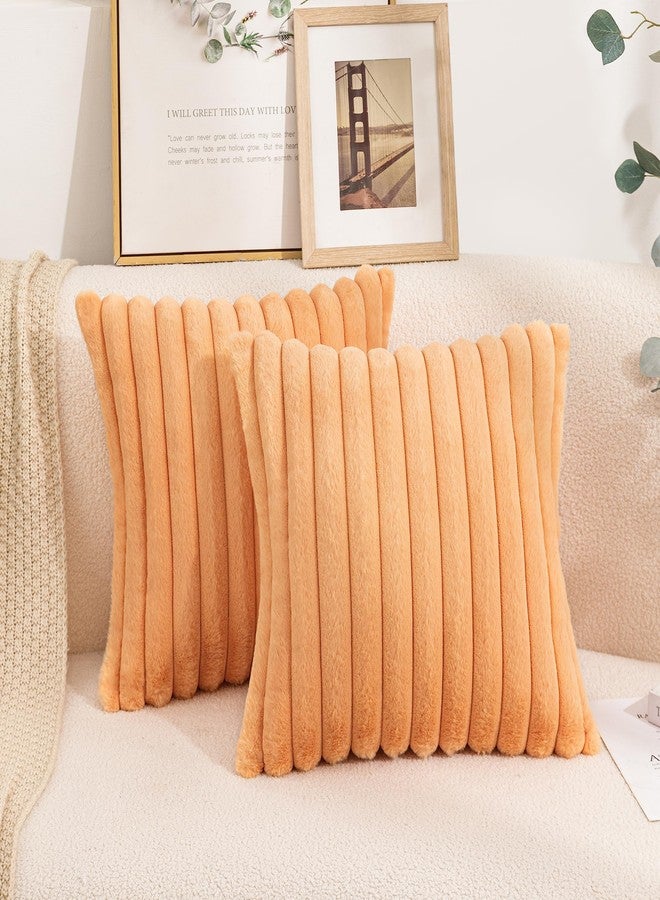 Uhomy Set of 2 Faux Fur Halloween Throw Pillow Cover Luxury Super Soft Fuzzy Striped Furry Pillowcase for Sofa Couch Bedroom Comfy Thick Fluffy Plush Cushion Cover 20x20 Inch Orange 50 cm - Image 1