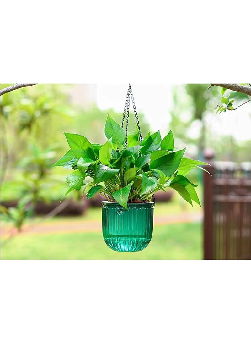 HZYH 2 Pack Self Watering Hanging Planters, 16.5cm Transparent Plastic Hanging Pots with Drainage Holes and Hooks, Indoor Outdoor Plant Hanger for Flowers Herbs Balcony Garden Home Use, Emerald - Image 5