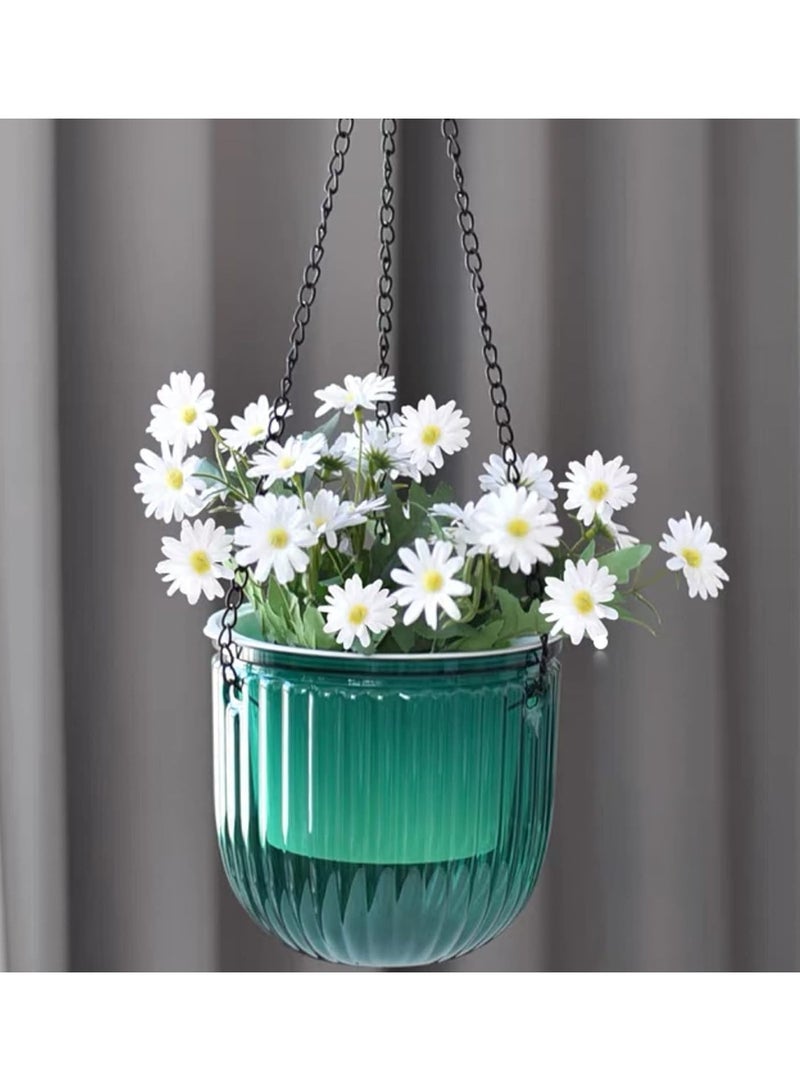 HZYH 2 Pack Self Watering Hanging Planters, 16.5cm Transparent Plastic Hanging Pots with Drainage Holes and Hooks, Indoor Outdoor Plant Hanger for Flowers Herbs Balcony Garden Home Use, Emerald - Image 4