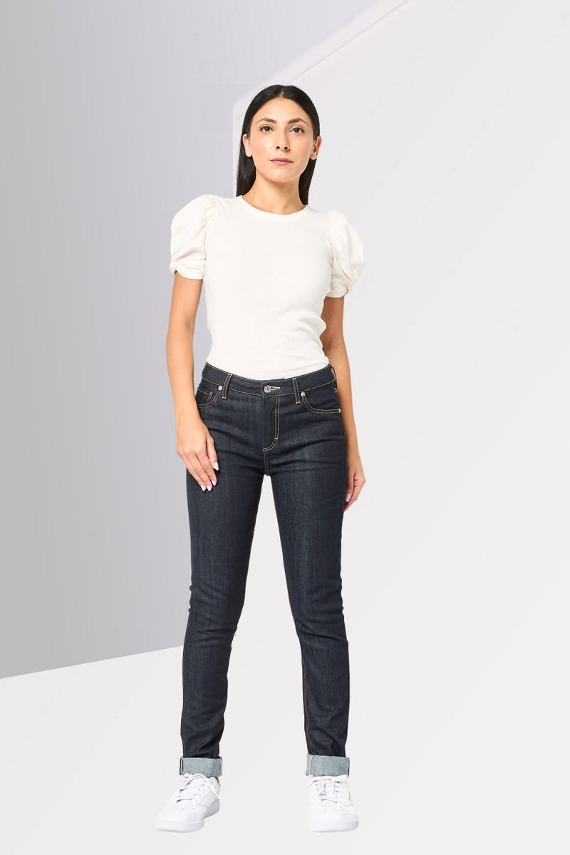 LACOSTE Women Regular Fit Washed Stretchable Jeans, Navy Blue - Image 2