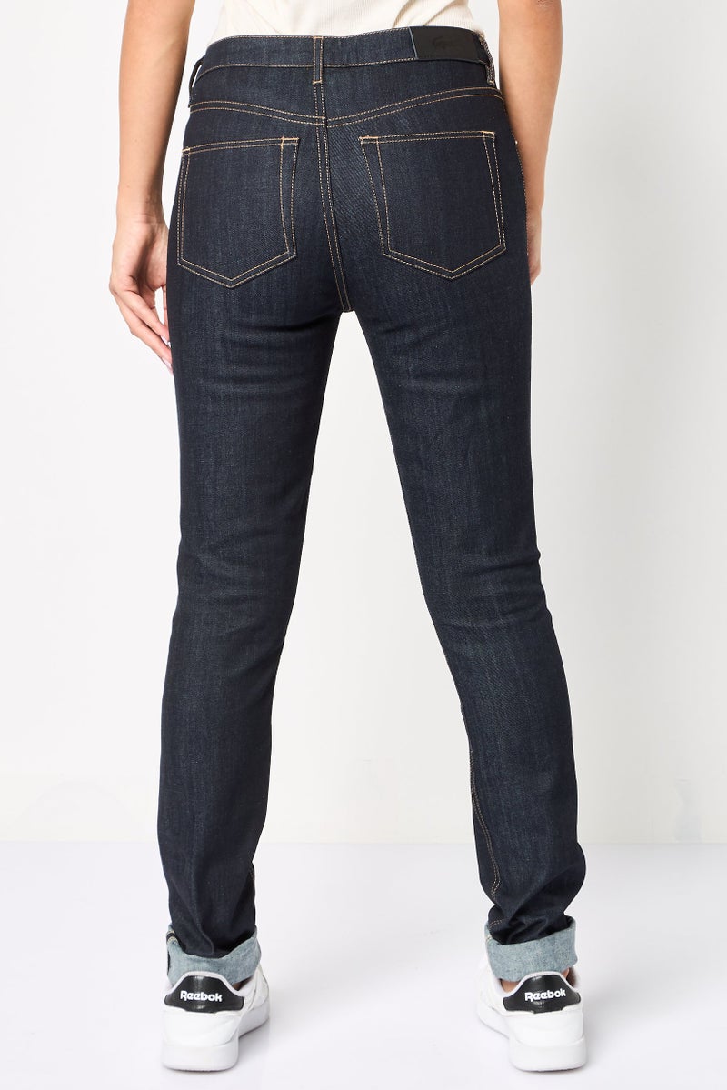 LACOSTE Women Regular Fit Washed Stretchable Jeans, Navy Blue - Image 4