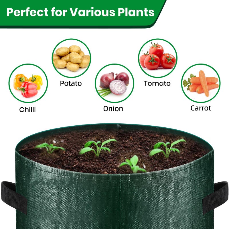 BIJOKETTEN 10 Gallon 8-Pack Grow Bags, Durable PE Fabric Pots with Flap and Handles, Green Planter Bags for Potato Vegetables Flowers Herbs Garden Outdoor, 17.7''x13.8'' Large for All Plants Growing - Image 2