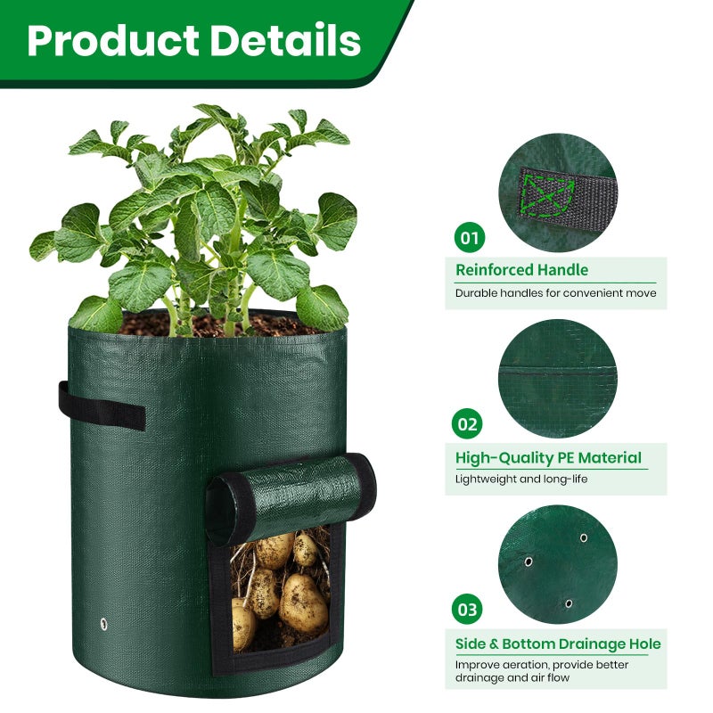 BIJOKETTEN 10 Gallon 8-Pack Grow Bags, Durable PE Fabric Pots with Flap and Handles, Green Planter Bags for Potato Vegetables Flowers Herbs Garden Outdoor, 17.7''x13.8'' Large for All Plants Growing - Image 3