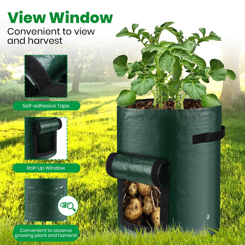 BIJOKETTEN 10 Gallon 8-Pack Grow Bags, Durable PE Fabric Pots with Flap and Handles, Green Planter Bags for Potato Vegetables Flowers Herbs Garden Outdoor, 17.7''x13.8'' Large for All Plants Growing - Image 4