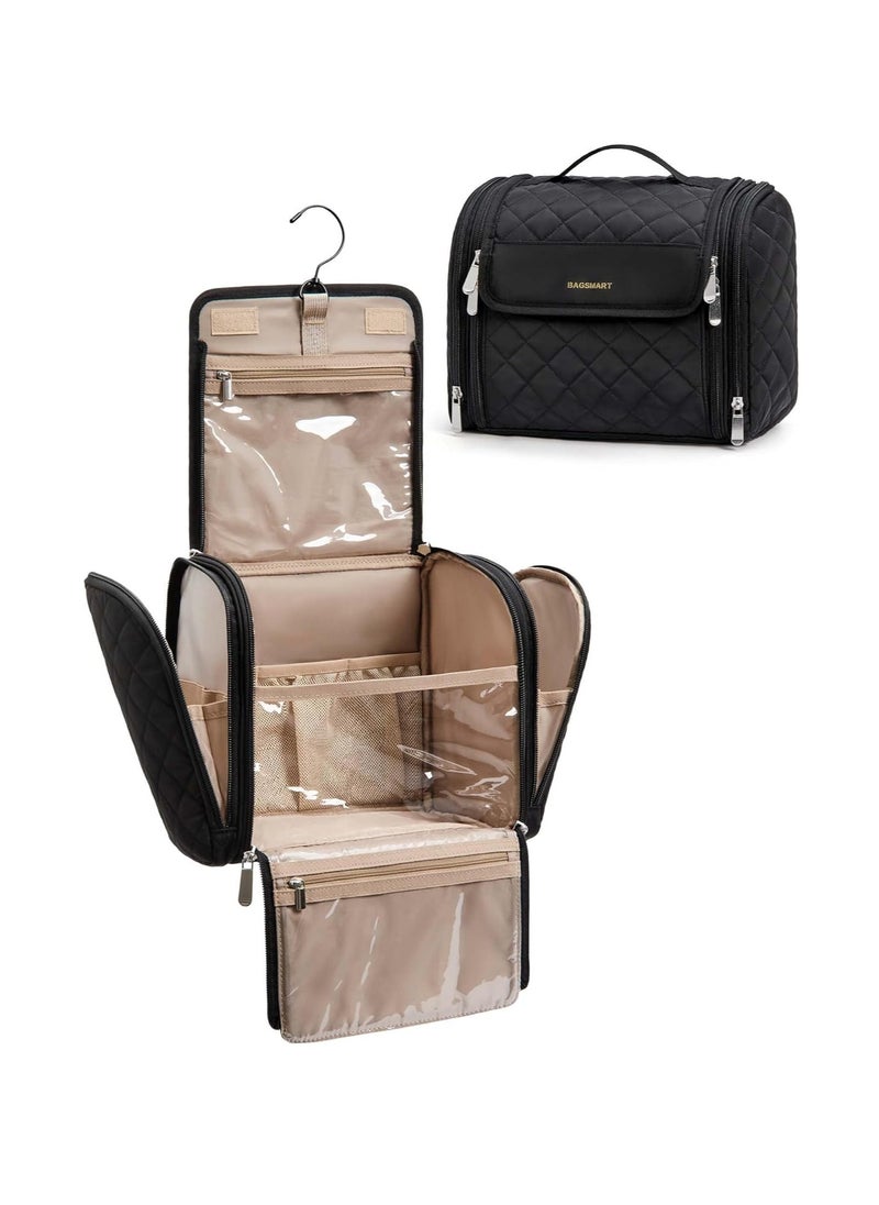 BAGSMART BAGSMART Makeup Bag for Women with Hanging Hook - Portable Cosmetic Case, Large Capacity Door Room Essentials Travel Organizer for Full Sized Cosmetics and Toiletries, Black  - Image 1
