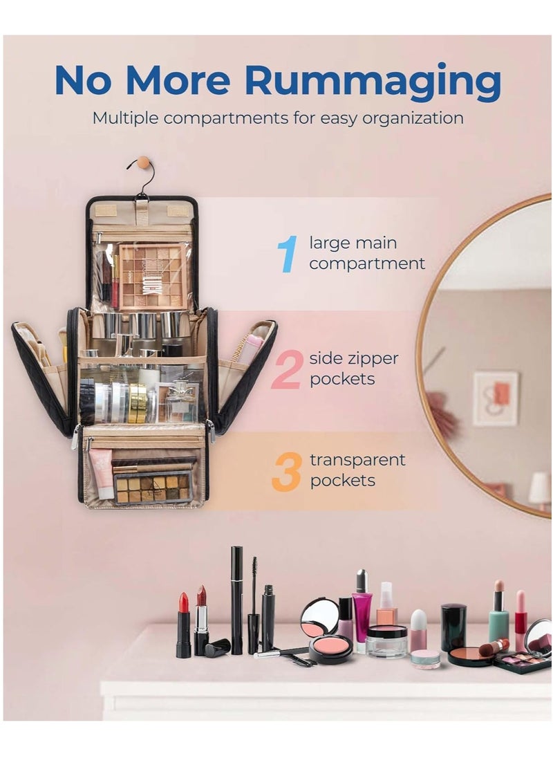 BAGSMART BAGSMART Makeup Bag for Women with Hanging Hook - Portable Cosmetic Case, Large Capacity Door Room Essentials Travel Organizer for Full Sized Cosmetics and Toiletries, Black  - Image 4