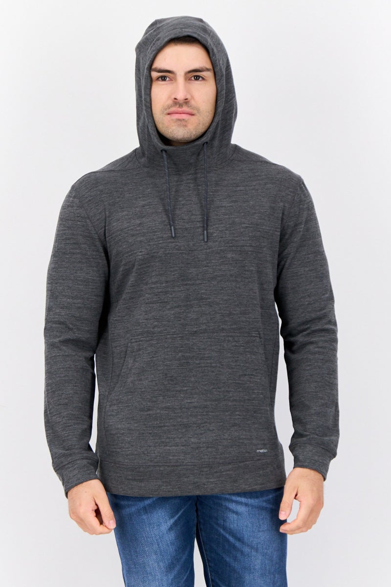 MOTION سويت شيرتات بقلنسوة بأكمام طويلة للرجال، رمادي داكن - Image 1