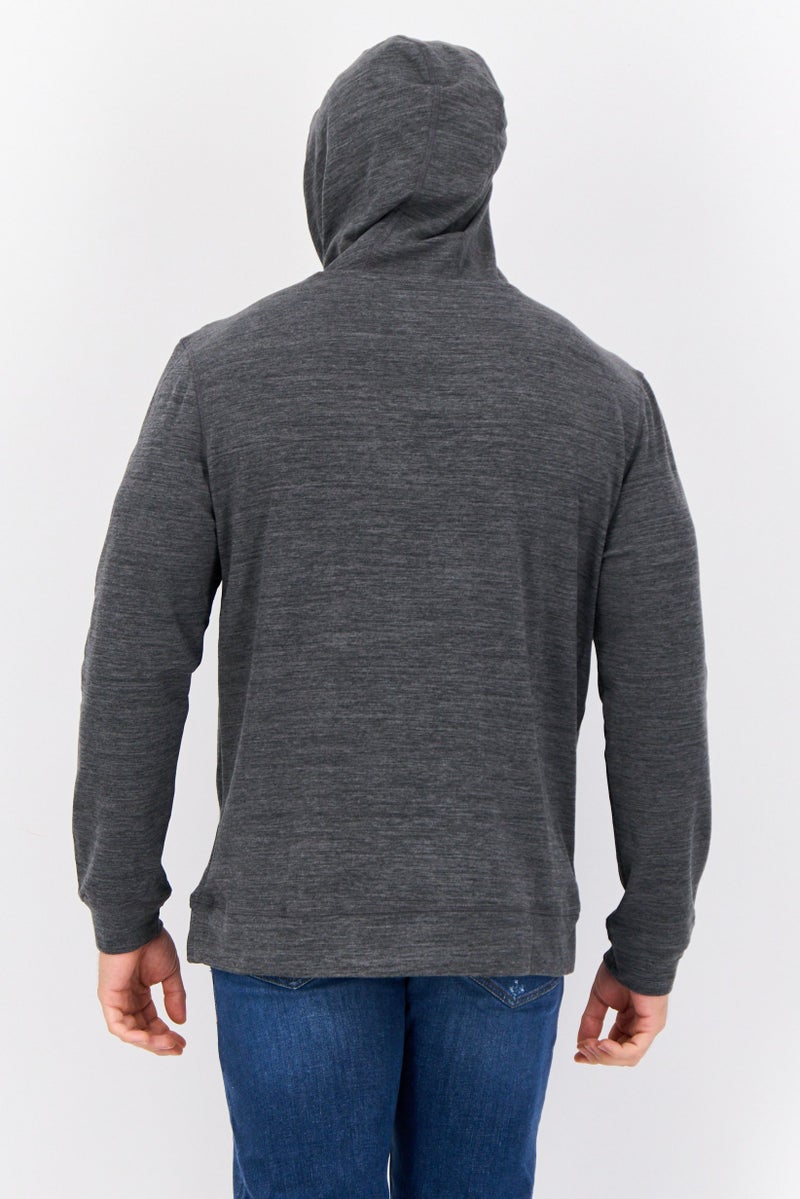 MOTION سويت شيرتات بقلنسوة بأكمام طويلة للرجال، رمادي داكن - Image 3
