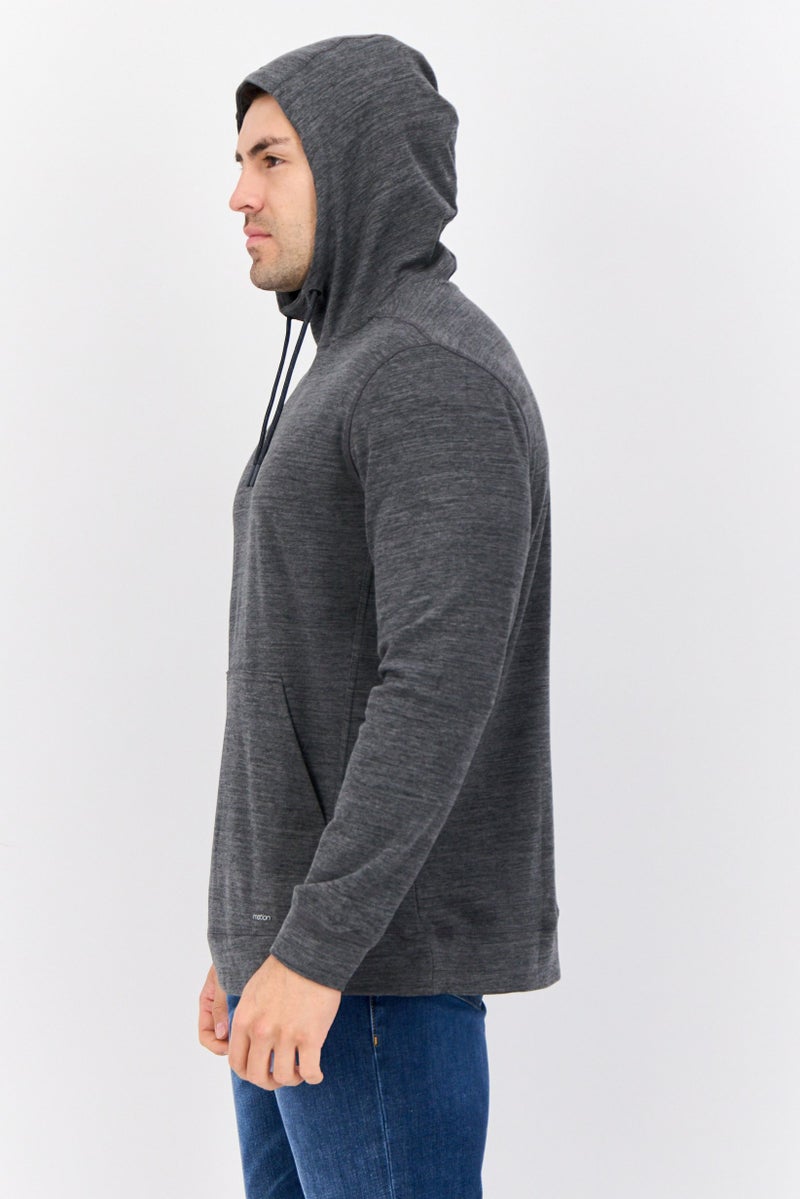 MOTION Men Heather Long Sleeves Hooded Sweatshirts, Dark Grey - Image 4