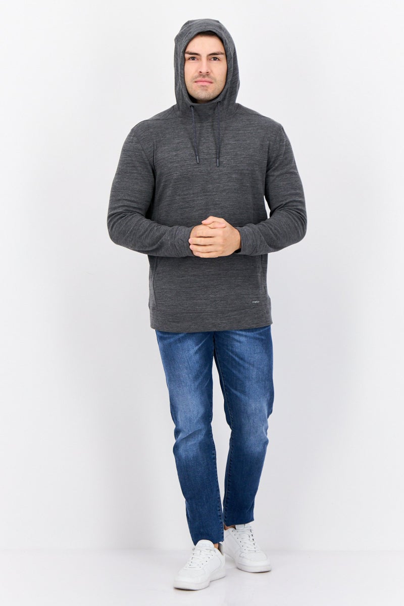 MOTION Men Heather Long Sleeves Hooded Sweatshirts, Dark Grey - Image 2